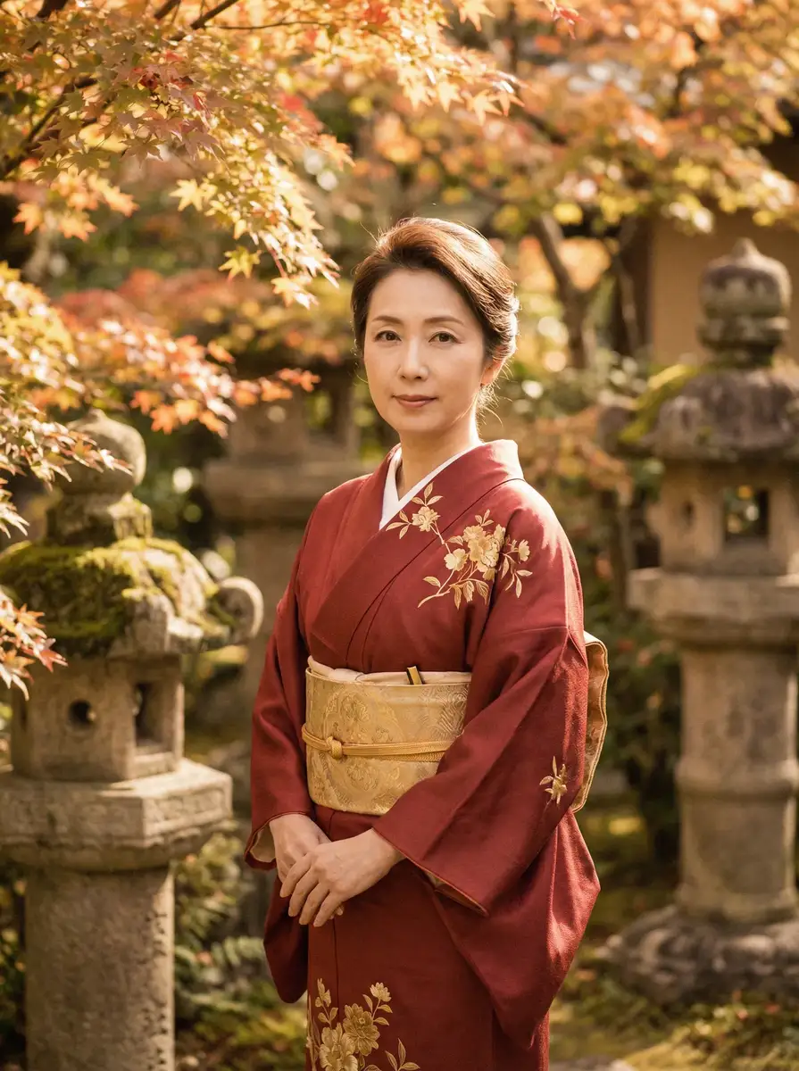 一位身穿暗红色和服的优雅 换妻 | 换妻视频交流社区 - 换妻官方网站在线观看 在日式庭院中
